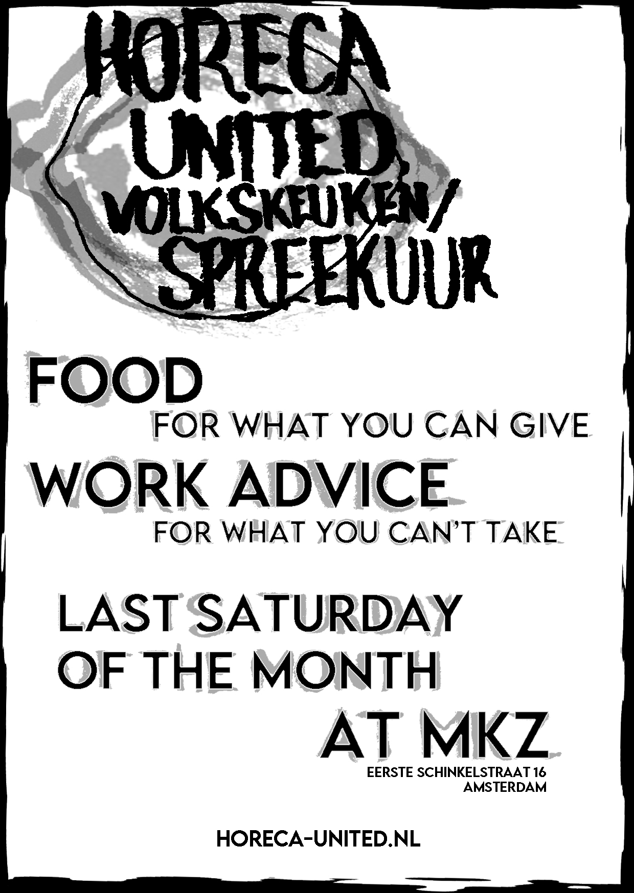 flyer for the monthly people's kitchen and infodesk